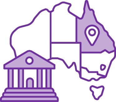 There is a government icon and a map of Australia. Queensland is highlighted and has a location icon over it.