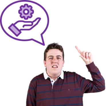 A person raising their hand talking about services.