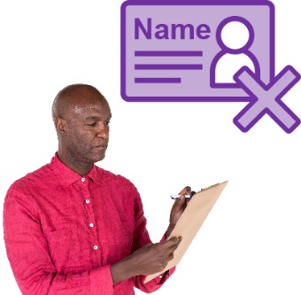 A person writing on a document and an ID card with a cross.
