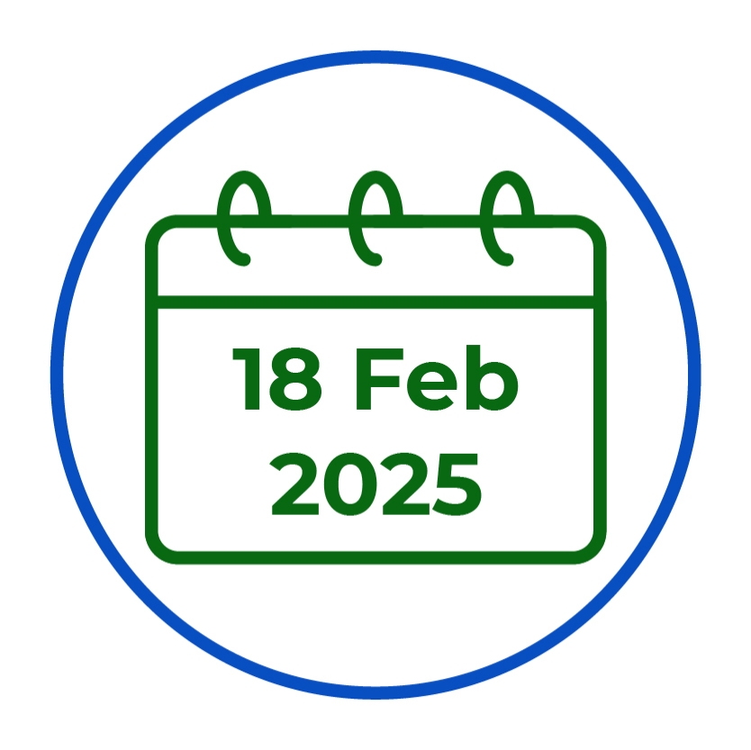 A calendar that says '18 Feb 2025'.