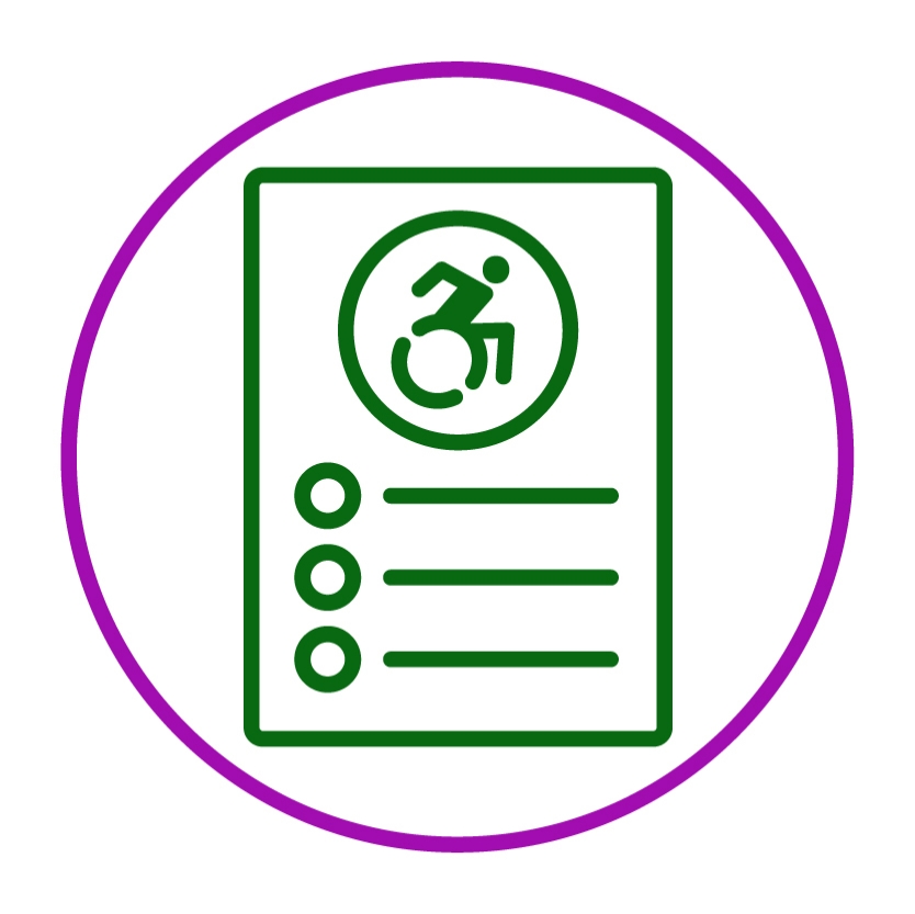 A document with a list on it and a disability icon.