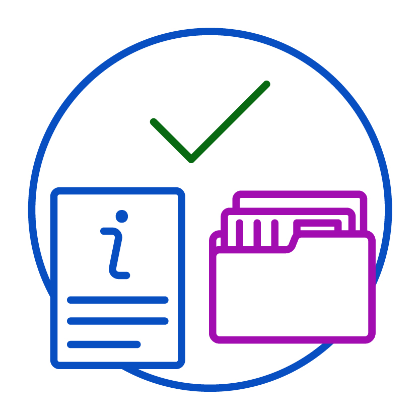 An information document and a document folder with a tick.