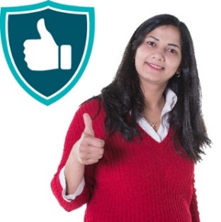 A safety icon and a provider giving a thumbs up.