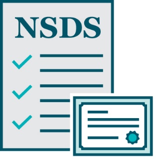 A standards document that says 'NSDS' and a certificate.