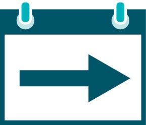 A calendar showing an arrow pointing forward.