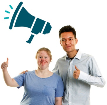 A megaphone above an advocate supporting somone.