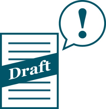 A document that says 'Draft' beneath an importance icon inside a speech bubble.