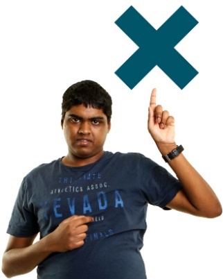 A person pointing at themselves with one hand and pointing to a cross with their other hand.