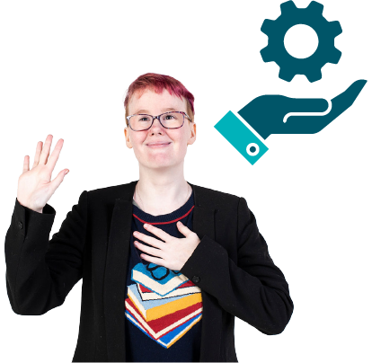 A person raising their hand and a services icon.