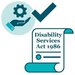 An icon of the Act. Above is a services icon with a tick on it.