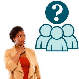 A person thinking. Above is an icon of a group of people with a question mark above. 