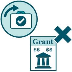 A grant icon with a cross on it. Above is a return to work icon.