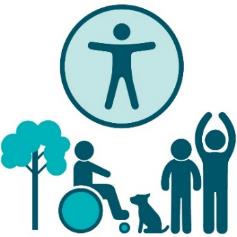 An icon of a community. Above is an accessibility icon. 