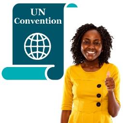 A person giving a thumbs up next to an icon of the U N Convention.