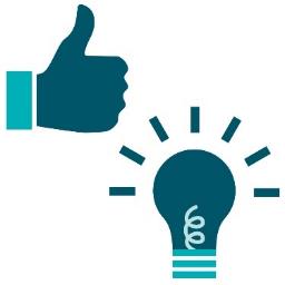 A thumbs up icon next to an ideas icon.