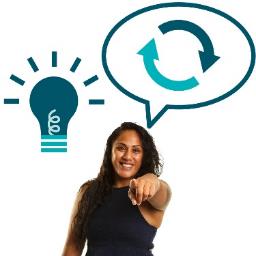 A person pointing at you, talking about change. There is an ideas icon next ot them.