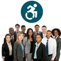 A group of people in office clothes. Above is a disability icon.
