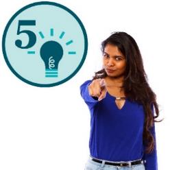 A person pointing at you. Above is an ideas icon with the number 5. 