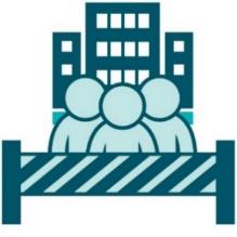 An icon of an organisation behind a barrier.