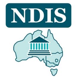 A map of Australia with all the states and territories. There is a government building on the map, and the N D I S logo above.