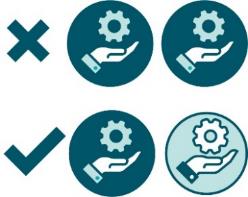 A cross next to two identical services icon. Below is a tick next to two different services icons.