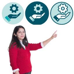 A person choosing between three service icons.