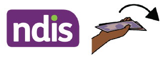 NDIS logo next to a hand passing some money.