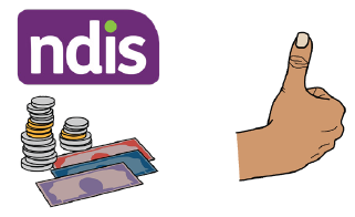 NDIS logo with some money and a thumbs up.