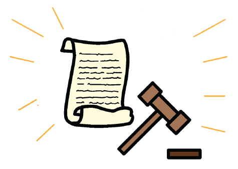 A document next to a gavel.