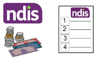 NDIS logo with some money and a document containing the logo and a list.